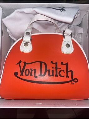 Von Dutch Orange Dome Mini Bag with White Trim